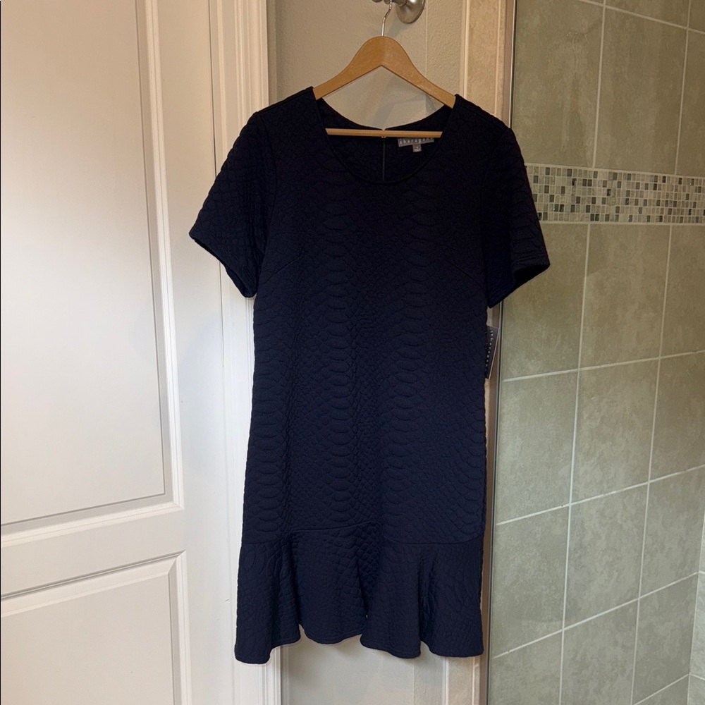 Sharagano Dark Navy Short Sleeve Fit & Flare Dress Size 16 New with Tags
